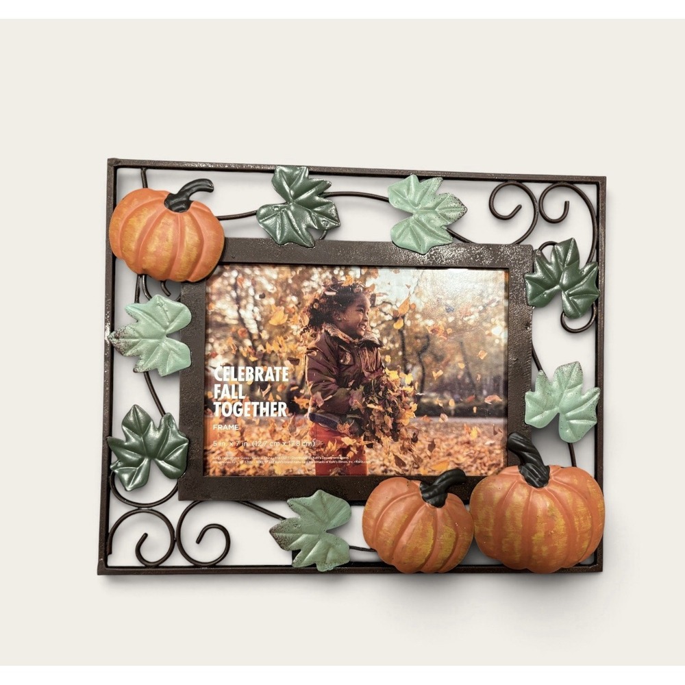 Bronze Metal Harvest Fall Pumpkin Picture Frame For 4x6 Photo